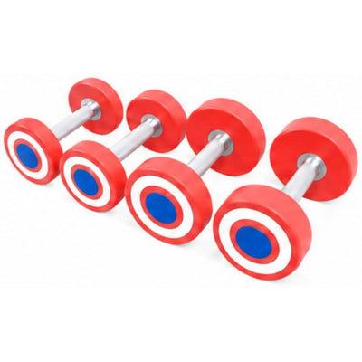 LM-9015 Cpu Round Steel Dumbbells - Red/white, white background
