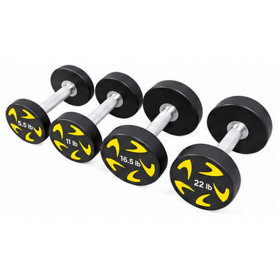 LM-9036 Cpu Round Steel Dumbbells - Yellow Accent, white background