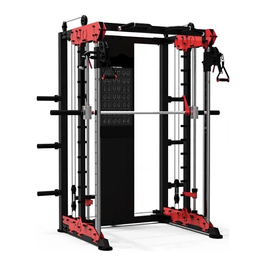 GM6104S Compact Multi-Function Smith Machine (shown with red accents; standard finish matte black)
