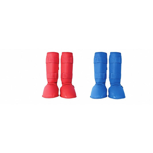 KK568 Karate Imitation Leather Shin Guard with Instep, white background
